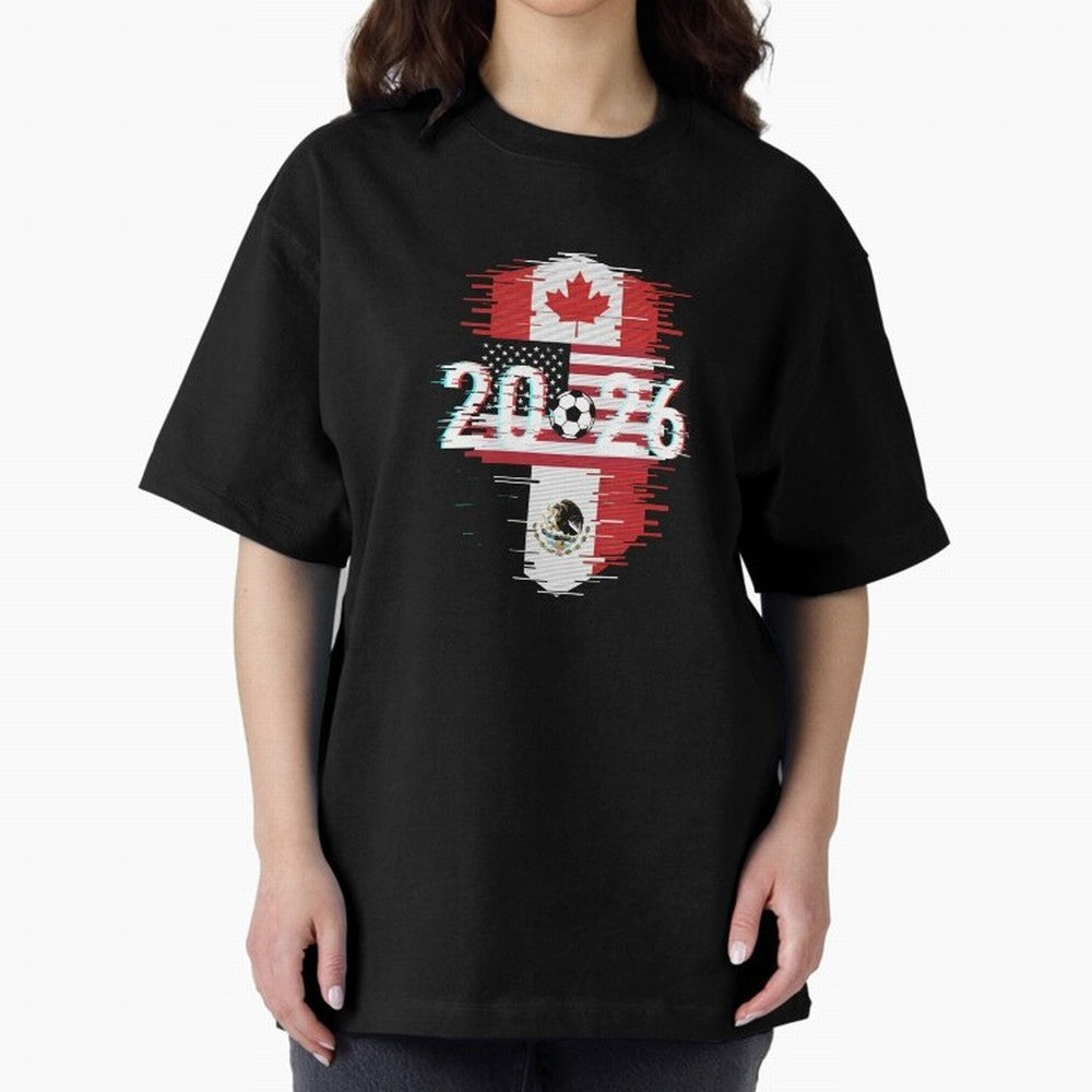 Glitched United 2026 - North America Emblem Cup T-Shirt_82794505 Oversized T-Shirt Showcase Match Day Hype around FIFA World Cup 2026, Messi, CR7 and Mbappe, England and Germany, Game Day Rituals, Football Legends, Country Pride and the Road to the