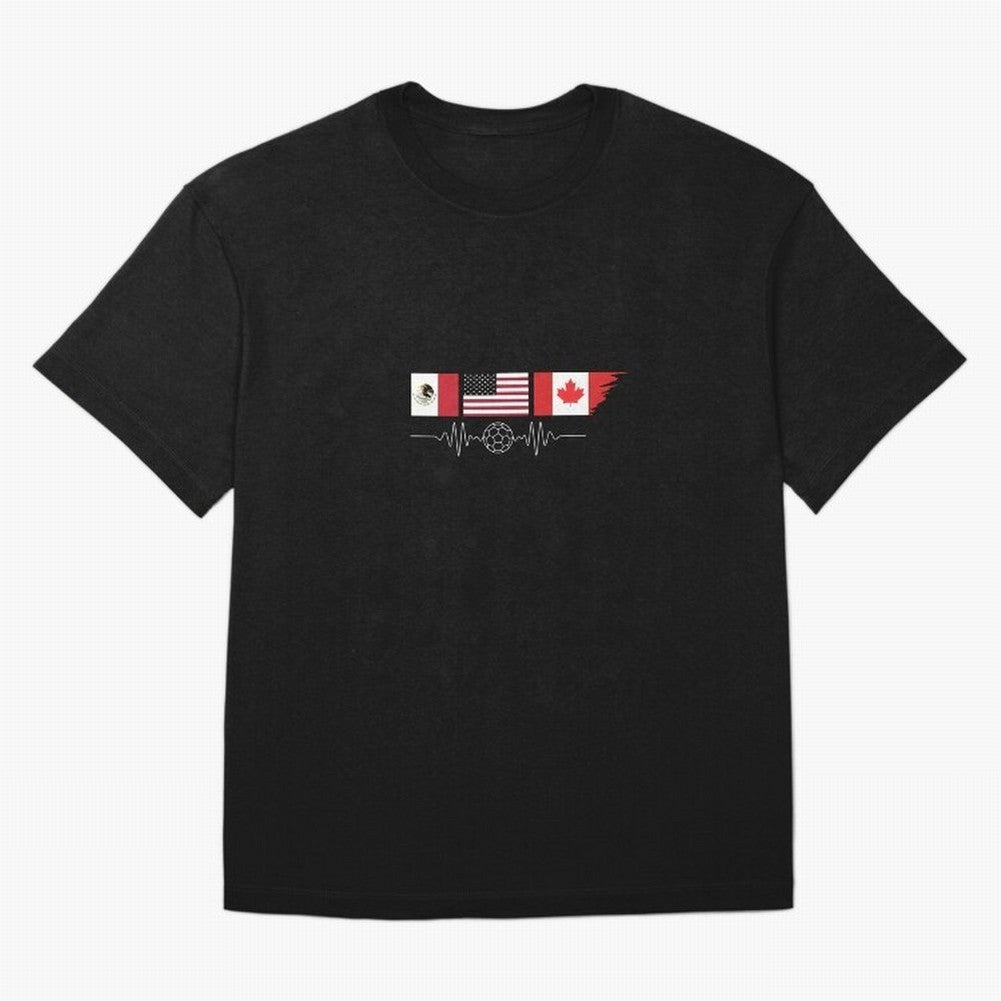 North America Soccer Heartbeat Flags 2026 Cup T-Shirt_82794888 Oversized T-Shirt Refresh FIFA World Cup 2026 USA Canada Mexico for Fans of CR7 and France and Portugal, Bringing Champion Mindset, Group Stage Buzz, Knockout Tension and Passionate Fan