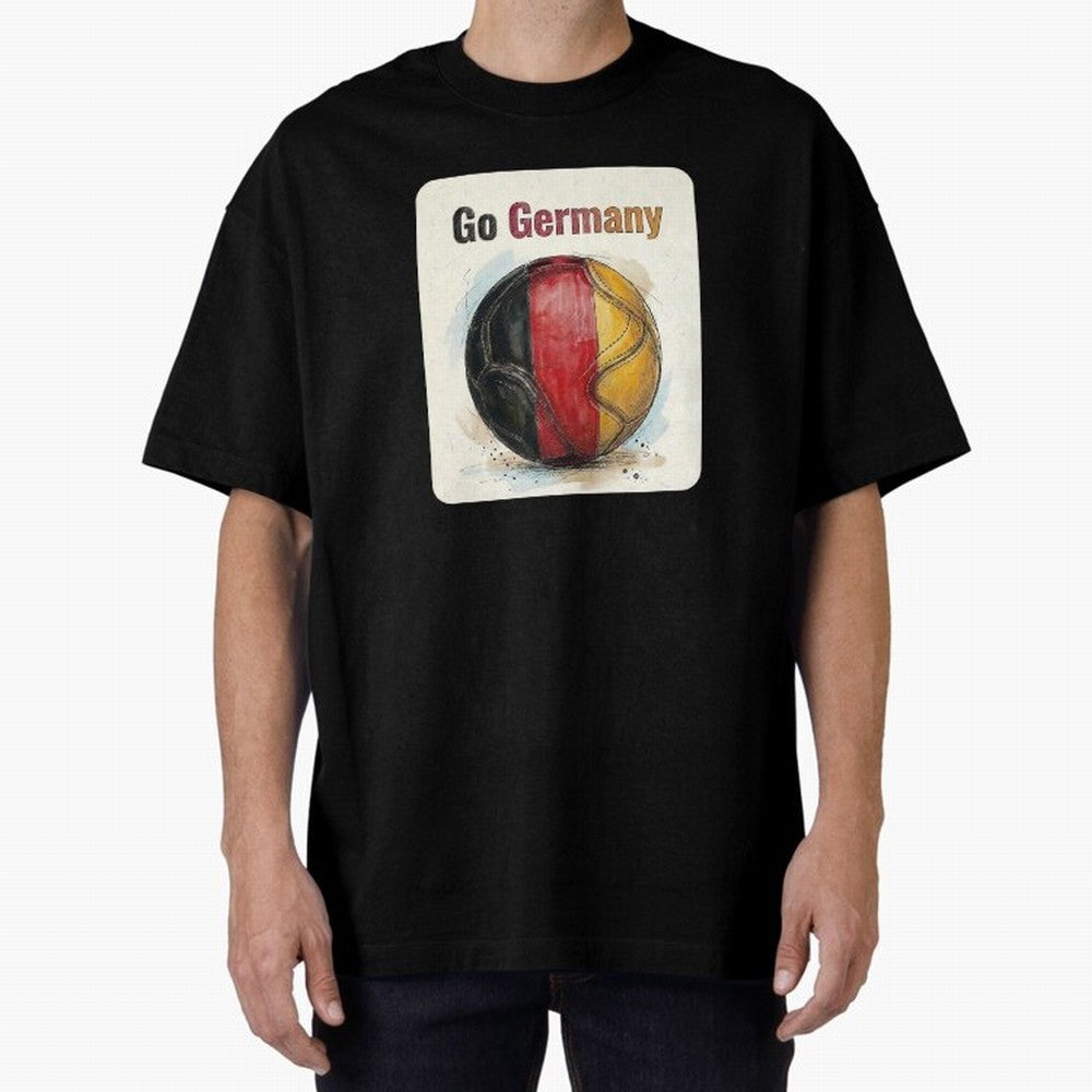 Go Germany Soccer Ball Flag | German Football Fan Graphic Tee Oversized T-Shirt Feel the Trophy Chase of Global Football Passion for FIFA World Cup 2026 USA Canada Mexico, with Neymar, Haaland and Cristiano Ronaldo, England and Germany, Champion