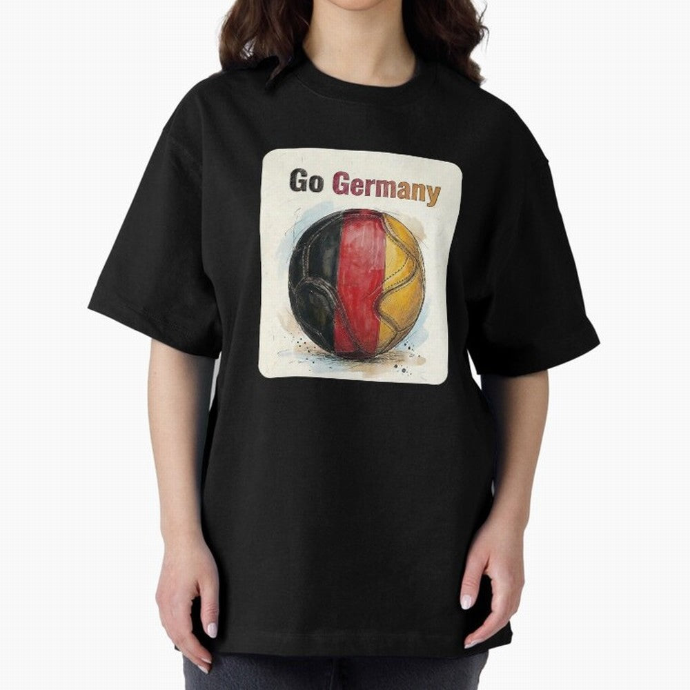Go Germany Soccer Ball Flag | German Football Fan Graphic Tee Oversized T-Shirt Feel the Trophy Chase of Global Football Passion for FIFA World Cup 2026 USA Canada Mexico, with Neymar, Haaland and Cristiano Ronaldo, England and Germany, Champion