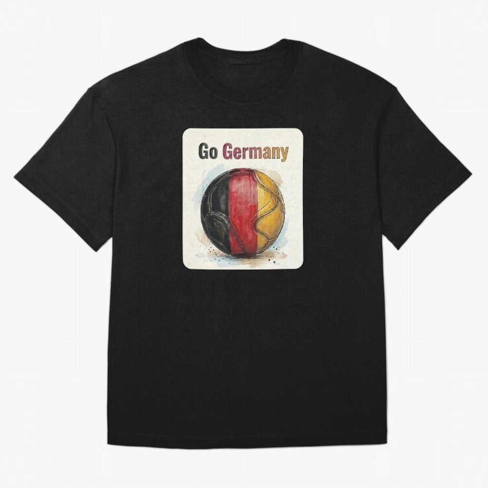 Go Germany Soccer Ball Flag | German Football Fan Graphic Tee Oversized T-Shirt Feel the Trophy Chase of Global Football Passion for FIFA World Cup 2026 USA Canada Mexico, with Neymar, Haaland and Cristiano Ronaldo, England and Germany, Champion