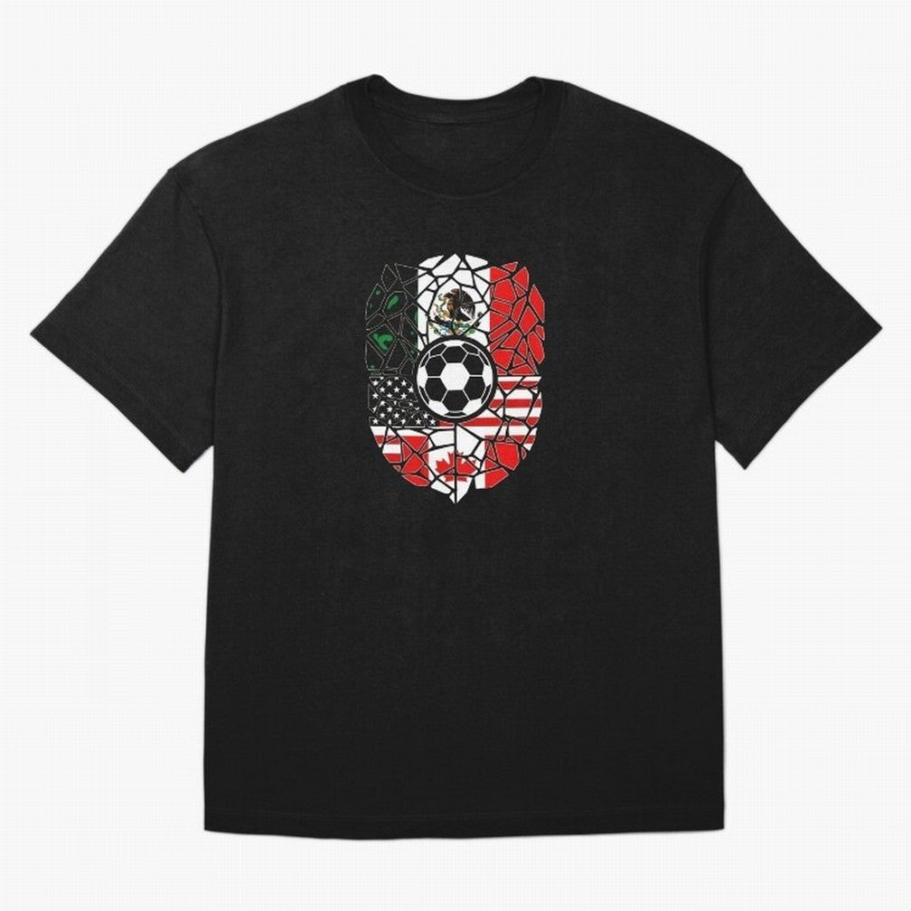 Mosaic Soccer Crest USA Canada Mexico Unity 2026 T-Shirt_82794688 Oversized T-Shirt Carry the Dream of FIFA World Cup 2026 Group Stage Centered on CR7 and Messi, France and Portugal Energy, Fan Favorite Moments, National Team Passion, Big Match