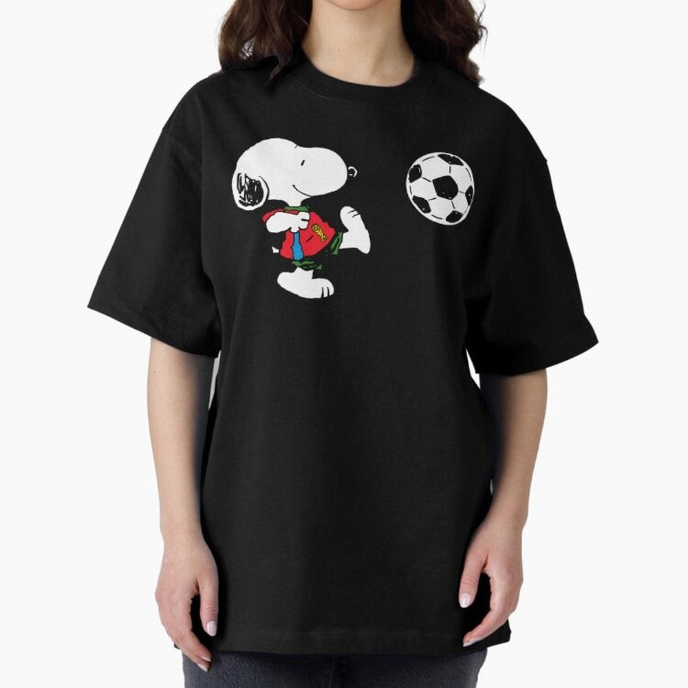 SNOOPY Football - FIFA World Cup 2026 Oversized T-Shirt Capture Stadium Memories from FIFA World Cup 2026 USA Canada Mexico Spirit, with Portugal, Spain and Germany, CR7 and Messi, Sports Nostalgia, International Competition, Famous Players and