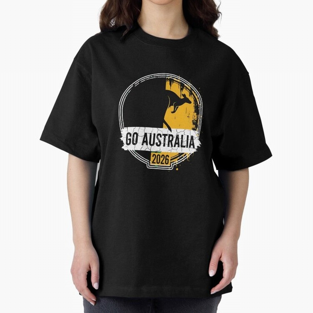 Golden Green Kangaroo Emblem Go Australia 2026 Supporter Design T-Shirt_83662099 Oversized T-Shirt Fuel Your Fan Pride for FIFA World Cup 2026 Group Stage Connected to Cristiano Ronaldo, Haaland and CR7, England Energy, Goal Celebration Energy,