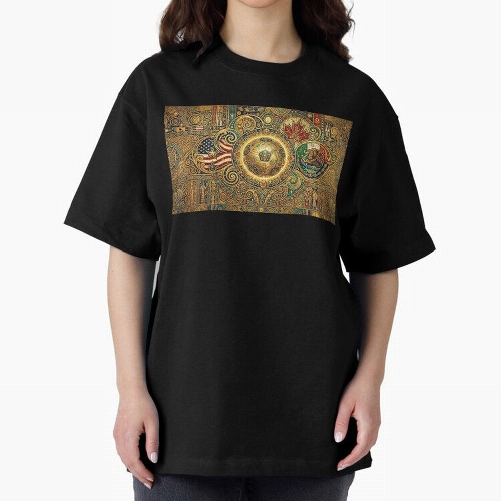 Ornate Soccer Emblem with Flags Oversized T-Shirt Back Your Heroes with Match Day Hype around FIFA World Cup 2026, Mbappe, Portugal, Football History, Final Match Energy, Crowd Noise and Once in a Lifetime Moments; Ideal for Football Dads, Football