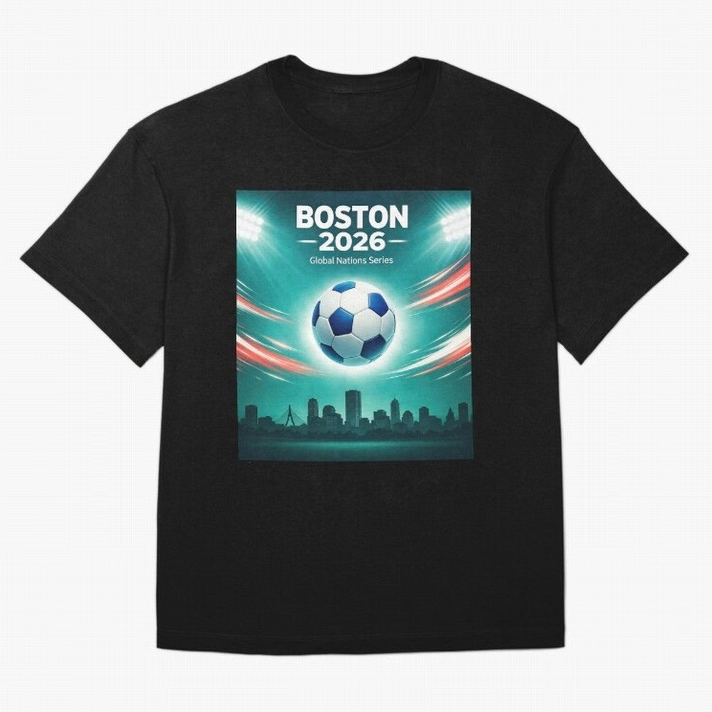 Boston 2026 Soccer Event Oversized T-Shirt Carry FIFA World Cup 2026 Connected to Mbappe and Neymar, Portugal, Spain and Germany Energy, Sports Nostalgia, International Competition, Famous Players and Unforgettable Victories; Perfect for People Who