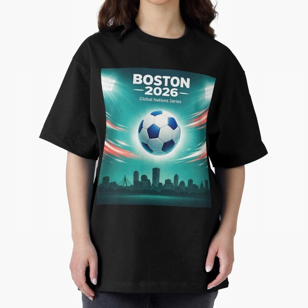 Boston 2026 Soccer Event Oversized T-Shirt Carry FIFA World Cup 2026 Connected to Mbappe and Neymar, Portugal, Spain and Germany Energy, Sports Nostalgia, International Competition, Famous Players and Unforgettable Victories; Perfect for People Who