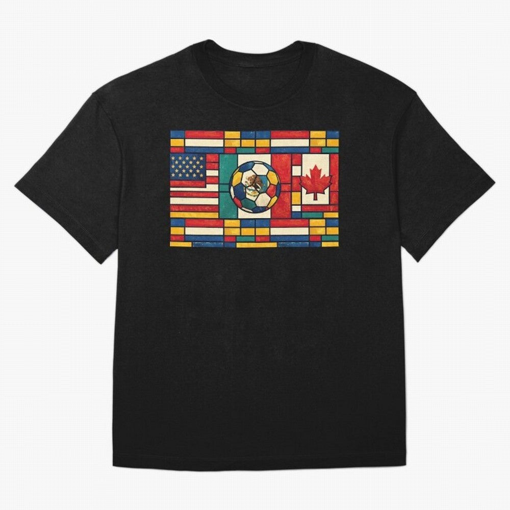 Elegant World Cup Stadiums Geometrical | Soccer Flags Mexico Canada USA Oversized T-Shirt Relive the Noise and Pride of Global Football Passion for FIFA World Cup 2026 USA Canada Mexico, Driven by Messi and Cristiano Ronaldo, Portugal, Spain and