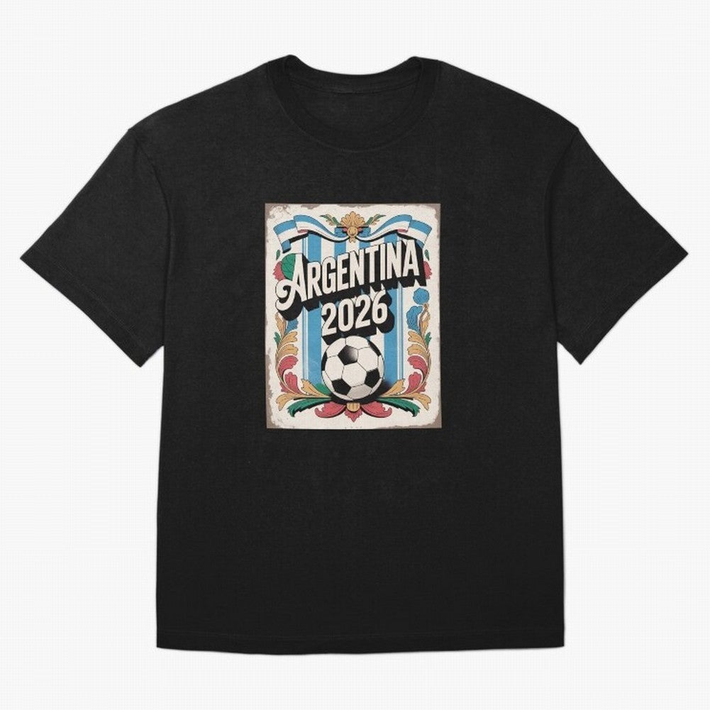 Argentina World Cup 2026 Filete Porte?o Vintage Football Poster - Buenos Aires Folk Art Fan Design Oversized T-Shirt Experience the Global Stage of FIFA World Cup 2026 USA Canada Mexico Spirit, Made for England, Mbappe, Football History, Final