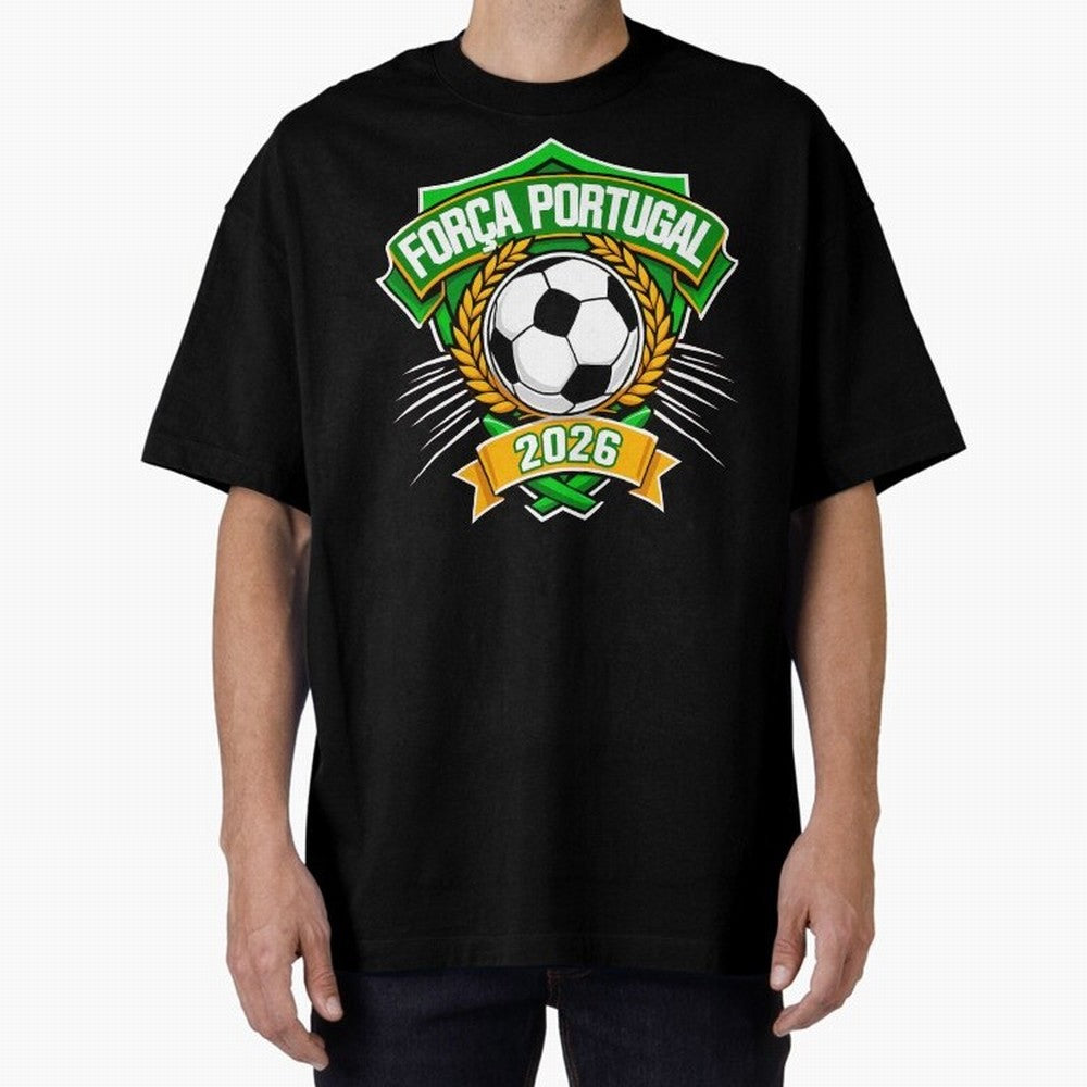 Portugal Fan Art for World Cup 2026 Oversized T-Shirt Join Supporters Worldwide for FIFA World Cup 2026 Group Stage Spirit, Celebrating Argentina and Brazil, Messi, CR7 and Mbappe, Retro Football Energy, Iconic Rivalries, Trophy Chase Drama and