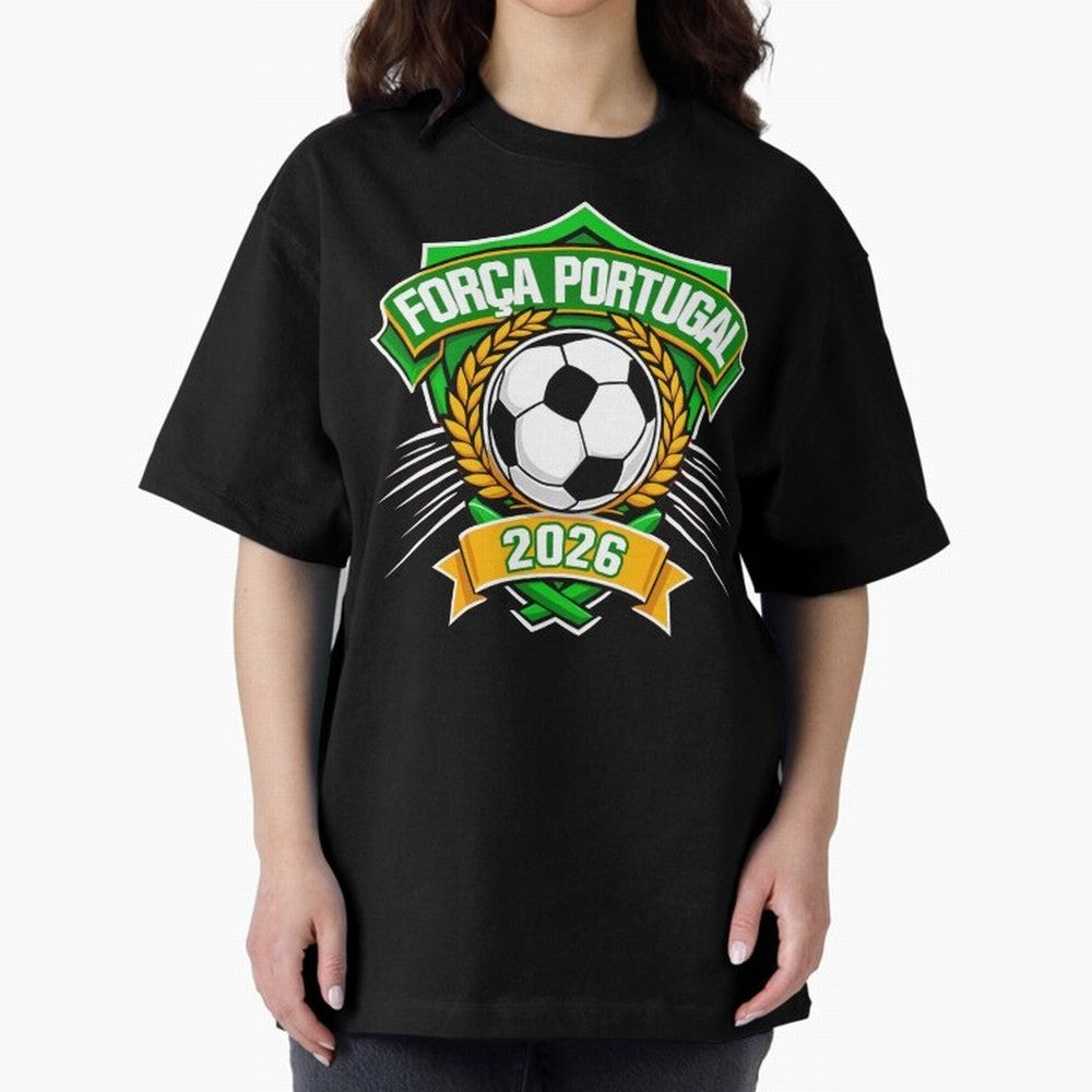 Portugal Fan Art for World Cup 2026 Oversized T-Shirt Join Supporters Worldwide for FIFA World Cup 2026 Group Stage Spirit, Celebrating Argentina and Brazil, Messi, CR7 and Mbappe, Retro Football Energy, Iconic Rivalries, Trophy Chase Drama and