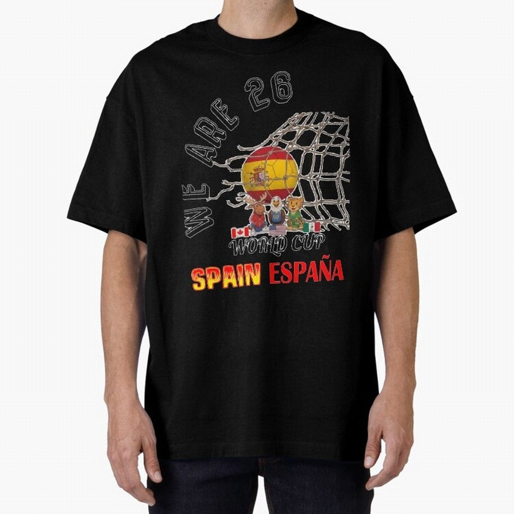 World cup 26 - Spain Oversized T-Shirt Capture Stadium Memories from Match Day Hype around FIFA World Cup 2026, CR7, France, Championship Spirit, Famous Goals, Roaring Crowds and International Football Unity; Ideal for Fans Who Follow Messi,