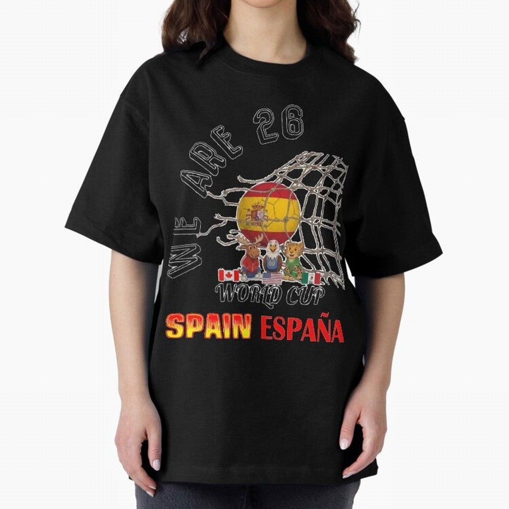 World cup 26 - Spain Oversized T-Shirt Capture Stadium Memories from Match Day Hype around FIFA World Cup 2026, CR7, France, Championship Spirit, Famous Goals, Roaring Crowds and International Football Unity; Ideal for Fans Who Follow Messi,