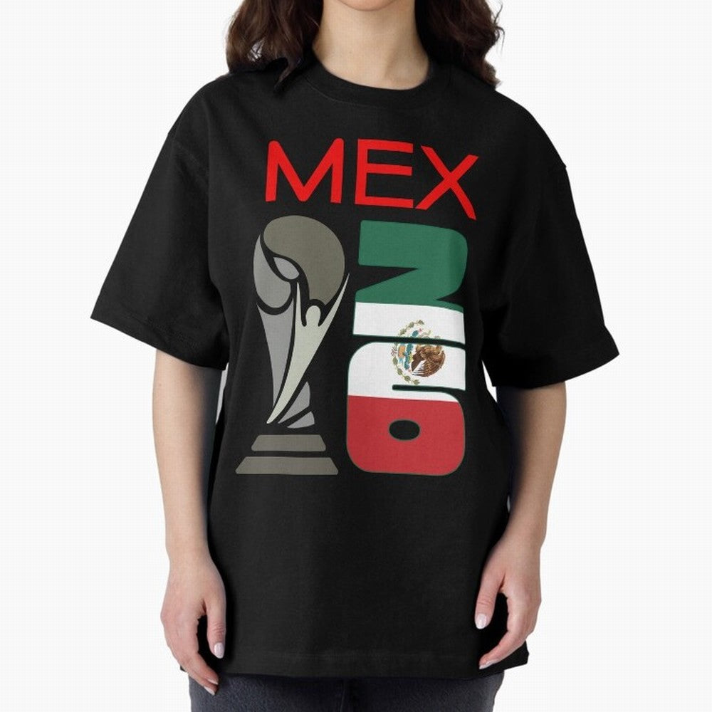 Mexico 2026 Soccer World Cup Trophy Mexican Flag Design Oversized T-Shirt Relive Legendary Nights from Match Day Hype around FIFA World Cup 2026, Messi, Germany, Championship Spirit, Famous Goals, Roaring Crowds and International Football Unity;