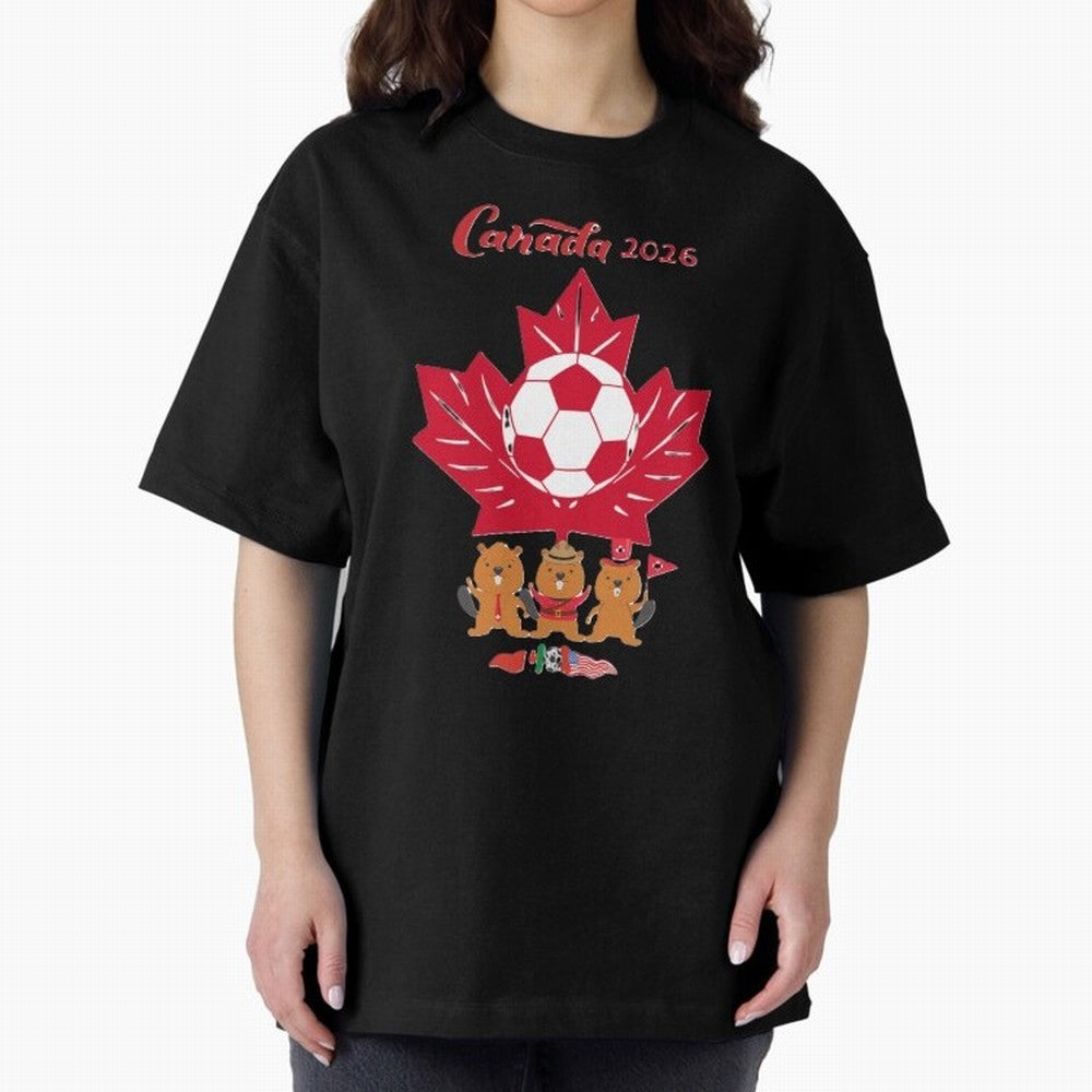 Canada 2026 Oversized T-Shirt Join the Countdown to Match Day Hype around FIFA World Cup 2026 Group Stage, Messi, Neymar and Mbappe, Argentina, France and Brazil, Tournament Hype, Historic Matchups, Family Viewing Parties and Global Sports Pride;