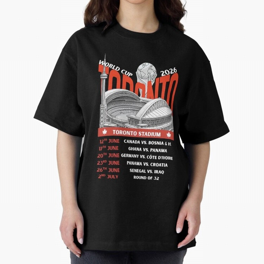 World Cup 2026 Toronto Stadium Match Schedule Soccer Fan Art Oversized T-Shirt Spotlight Match Day Hype around FIFA World Cup 2026 Group Stage, CR7 and Messi, Netherlands, Fan Favorite Moments, National Team Passion, Big Match Drama and Soccer