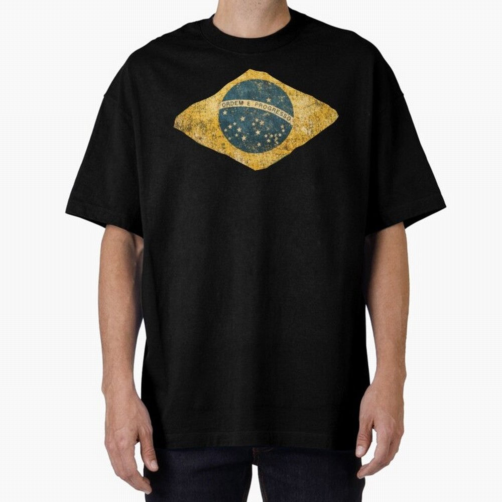 Vintage Brazil Flag Soccer Fan Design Oversized T-Shirt Celebrate the Stars of Match Day Hype around FIFA World Cup 2026 USA Canada Mexico, Mbappe, Netherlands, Classic Soccer Heritage, Championship Pressure, Fan Loyalty and International Pride;