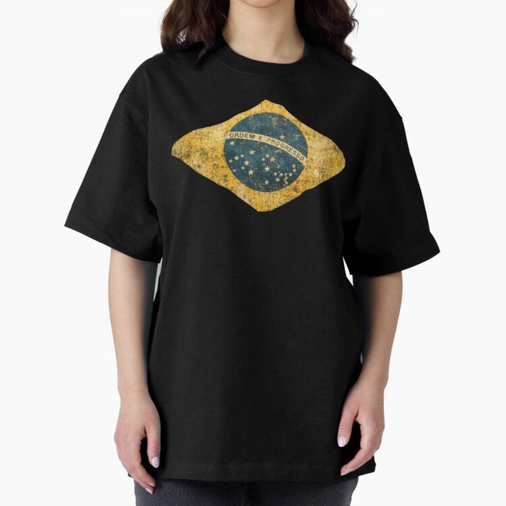 Vintage Brazil Flag Soccer Fan Design Oversized T-Shirt Celebrate the Stars of Match Day Hype around FIFA World Cup 2026 USA Canada Mexico, Mbappe, Netherlands, Classic Soccer Heritage, Championship Pressure, Fan Loyalty and International Pride;