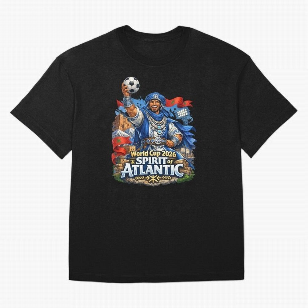 Moroccan World Cup 2026 Spirit of Atlantic Oversized T-Shirt Relive the FIFA World Cup 2026 Journey through Haaland and Mbappe Highlights, Argentina Pride, Worldwide Fan Energy, Dramatic Goals, Stadium Lights and Championship Celebrations; Perfect