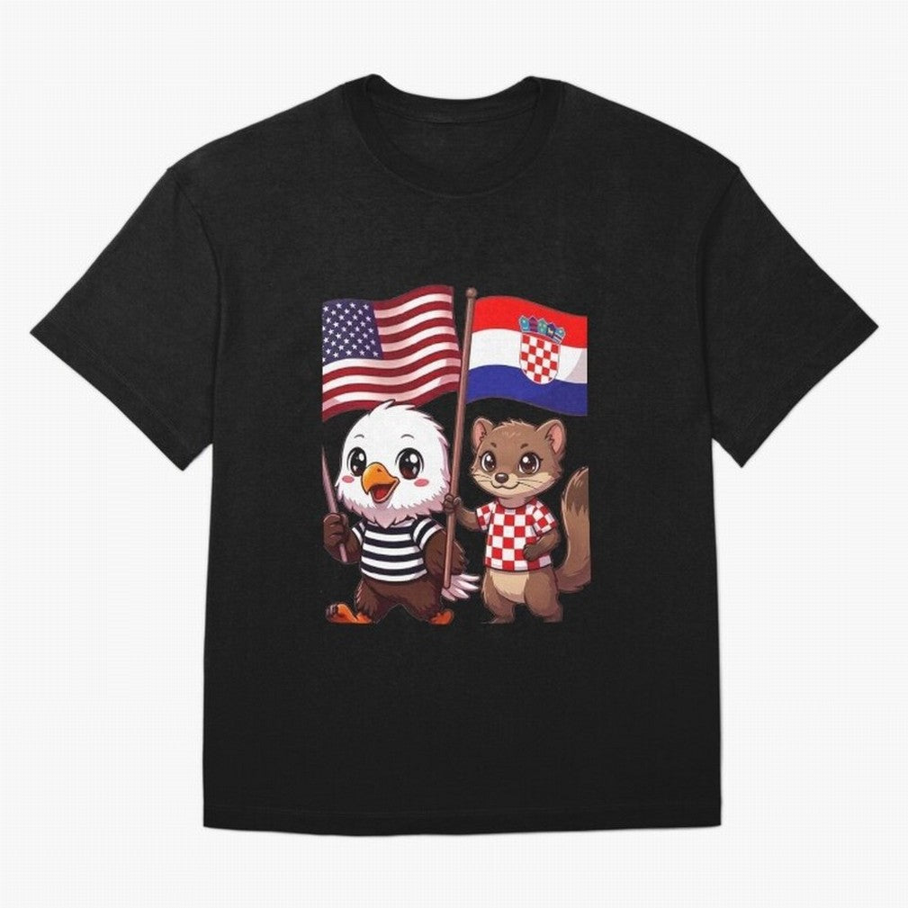 The American eagle and its friend, the Croatian marten Oversized T-Shirt Celebrate Unforgettable Nights in FIFA World Cup 2026 Group Stage Spirit, Built around Argentina, France and Brazil, CR7 and Messi, Supporter Pride, Iconic Celebrations,