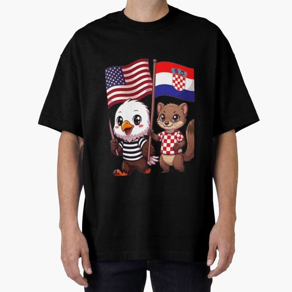 The American eagle and its friend, the Croatian marten Oversized T-Shirt Celebrate Unforgettable Nights in FIFA World Cup 2026 Group Stage Spirit, Built around Argentina, France and Brazil, CR7 and Messi, Supporter Pride, Iconic Celebrations,