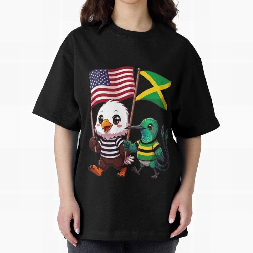 The American eagle and its friend, the Jamaican hummingbird Oversized T-Shirt Follow the Final Road of FIFA World Cup 2026 Group Stage for Fans of Mbappe and Neymar and Argentina, France and Brazil, Bringing Stadium Memories, Football Loyalty,