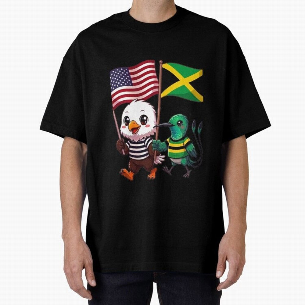 The American eagle and its friend, the Jamaican hummingbird Oversized T-Shirt Follow the Final Road of FIFA World Cup 2026 Group Stage for Fans of Mbappe and Neymar and Argentina, France and Brazil, Bringing Stadium Memories, Football Loyalty,