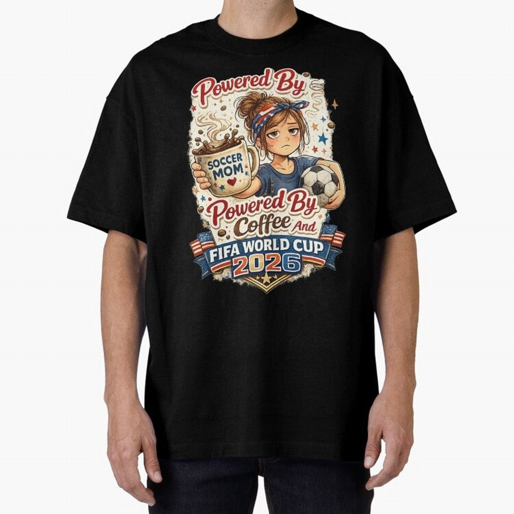 Funny USA Football Design Soccer Mom Powered By Coffee And FIFA World Cup 2026 Oversized T-Shirt Keep Football History Alive during the FIFA World Cup 2026 Journey through Cristiano Ronaldo Highlights, Portugal, Spain and Germany Pride, Retro