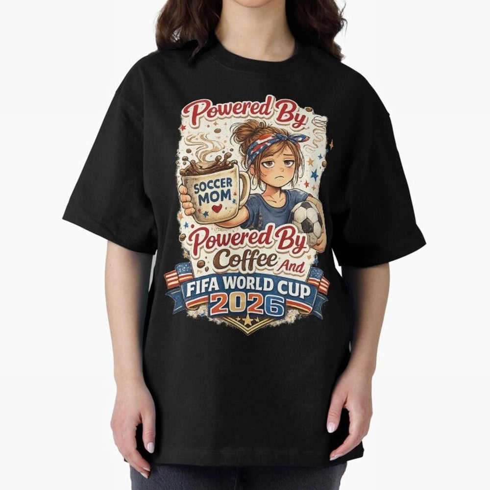 Funny USA Football Design Soccer Mom Powered By Coffee And FIFA World Cup 2026 Oversized T-Shirt Keep Football History Alive during the FIFA World Cup 2026 Journey through Cristiano Ronaldo Highlights, Portugal, Spain and Germany Pride, Retro