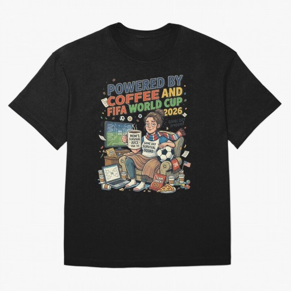 Soccer Mom Powered By Coffee And FIFA World Cup 2026 Funny USA Football Design Oversized T-Shirt Honor Champions and Dreams in the FIFA World Cup 2026 Journey through Cristiano Ronaldo Highlights, Brazil Pride, Goal Celebration Energy, Supporter