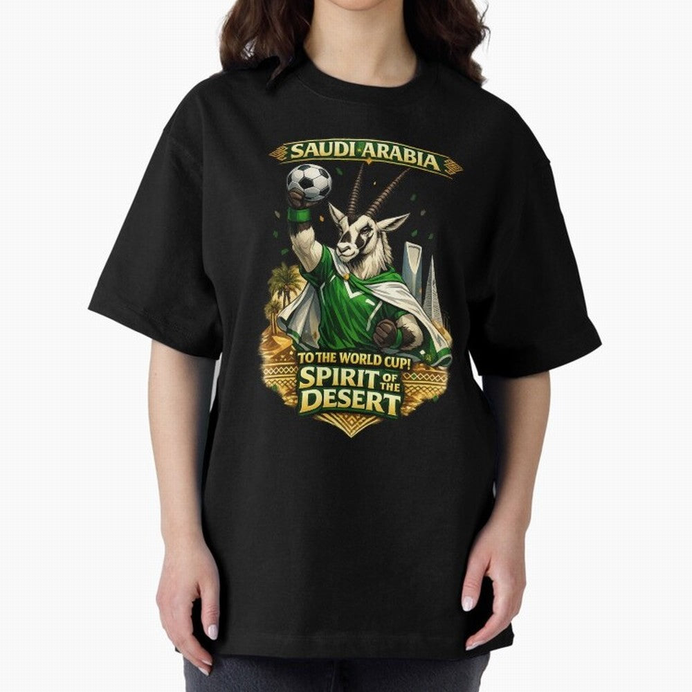 Saudi Arabia World Cup Desert Spirit Oversized T-Shirt Celebrate Rivalries and Pride in FIFA World Cup 2026 USA Canada Mexico for Fans of Cristiano Ronaldo, Haaland and CR7 and Portugal, Spain and Germany, Bringing Football Festival Excitement,