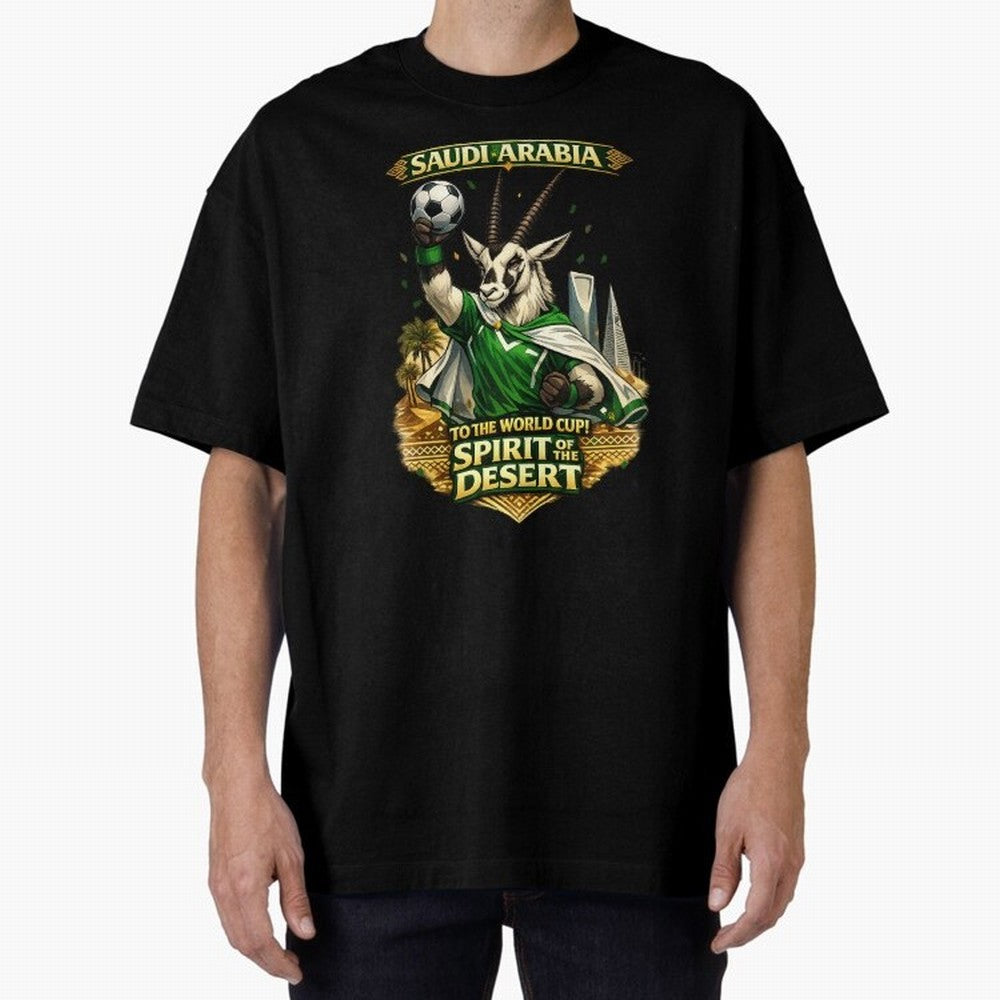Saudi Arabia World Cup Desert Spirit Oversized T-Shirt Celebrate Rivalries and Pride in FIFA World Cup 2026 USA Canada Mexico for Fans of Cristiano Ronaldo, Haaland and CR7 and Portugal, Spain and Germany, Bringing Football Festival Excitement,