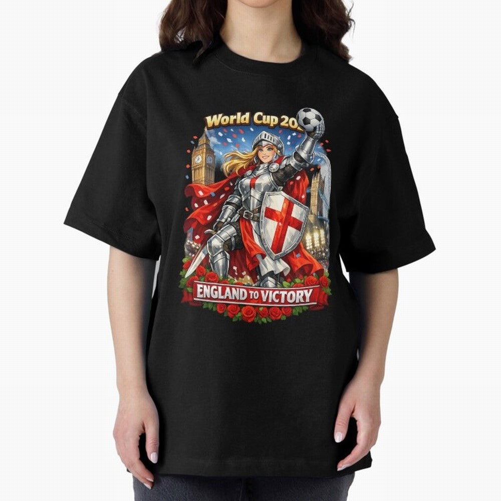 England To Victory Knight World Cup 2026 Oversized T-Shirt Show Your Stadium Side during FIFA World Cup 2026 Spirit, Filled with Argentina, Neymar, Haaland and Cristiano Ronaldo, Soccer Culture, Superstar Moments, National Team Dreams and