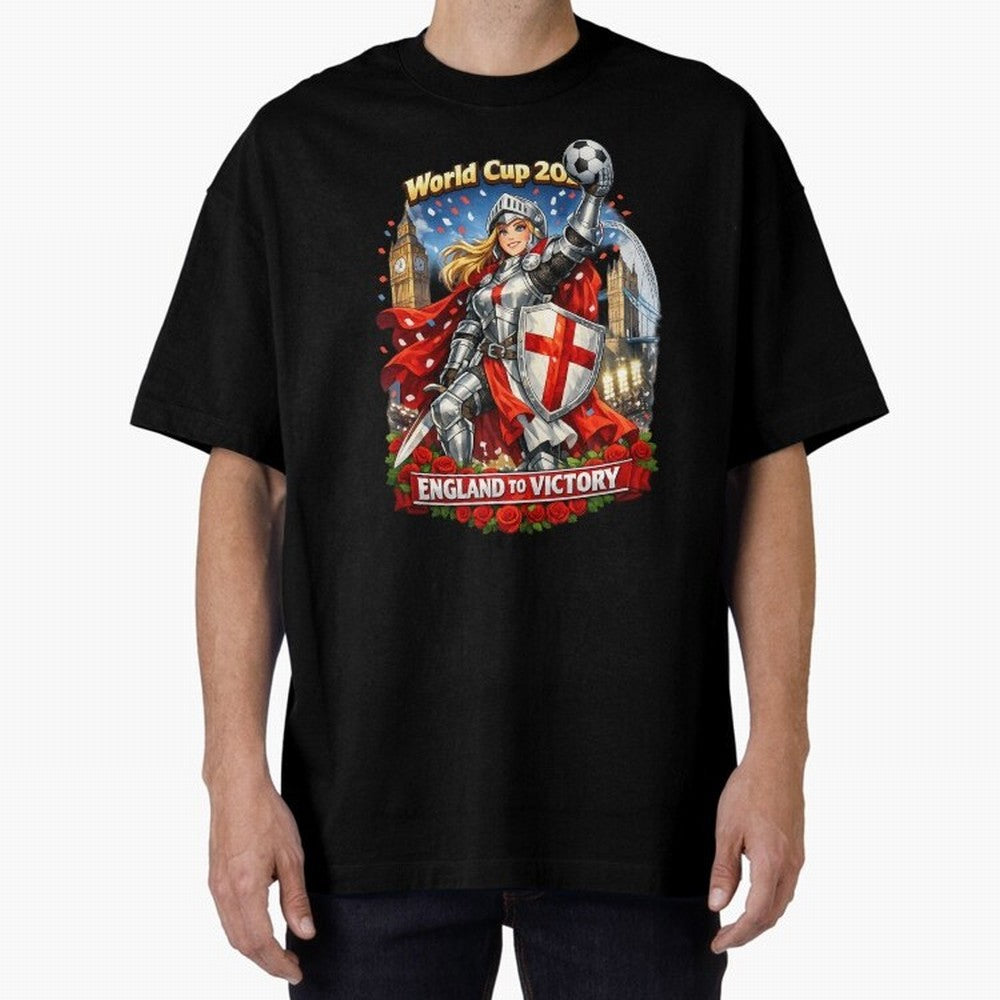 England To Victory Knight World Cup 2026 Oversized T-Shirt Show Your Stadium Side during FIFA World Cup 2026 Spirit, Filled with Argentina, Neymar, Haaland and Cristiano Ronaldo, Soccer Culture, Superstar Moments, National Team Dreams and