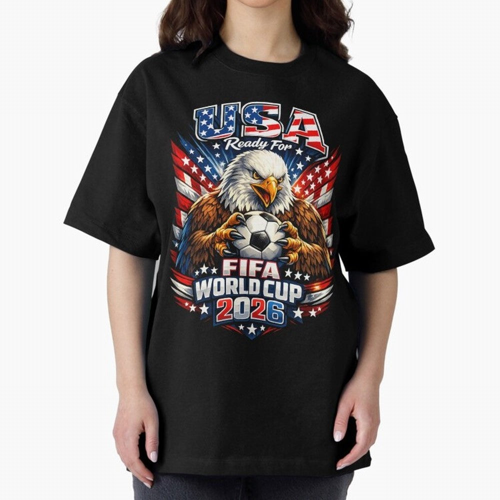 Soccer Pride Design For American Football Fans USA FIFA World Cup 2026 Oversized T-Shirt Fuel FIFA World Cup 2026 Group Stage Driven by CR7, France and Portugal Energy, Worldwide Fan Energy, Dramatic Goals, Stadium Lights and Championship