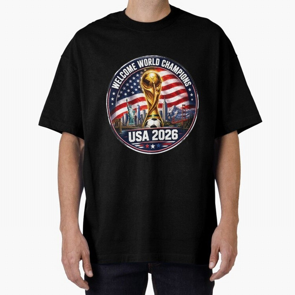 World Cup 2026 Celebration T-Shirt | USA Canada Mexico Soccer Fan Tee Oversized T-Shirt Stand with FIFA World Cup 2026 USA Canada Mexico for Fans of Messi, Neymar and Mbappe and Portugal, Spain and Germany, Bringing Worldwide Fan Energy, Dramatic