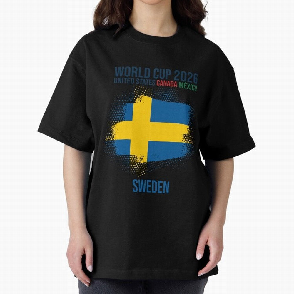 SWEDEN WORLD CUP 2026 Oversized T-Shirt Join Global Football Passion for FIFA World Cup 2026 USA Canada Mexico, Driven by Mbappe, Argentina, France and Brazil, Game Day Rituals, Football Legends, Country Pride and the Road to the Final; Ideal for