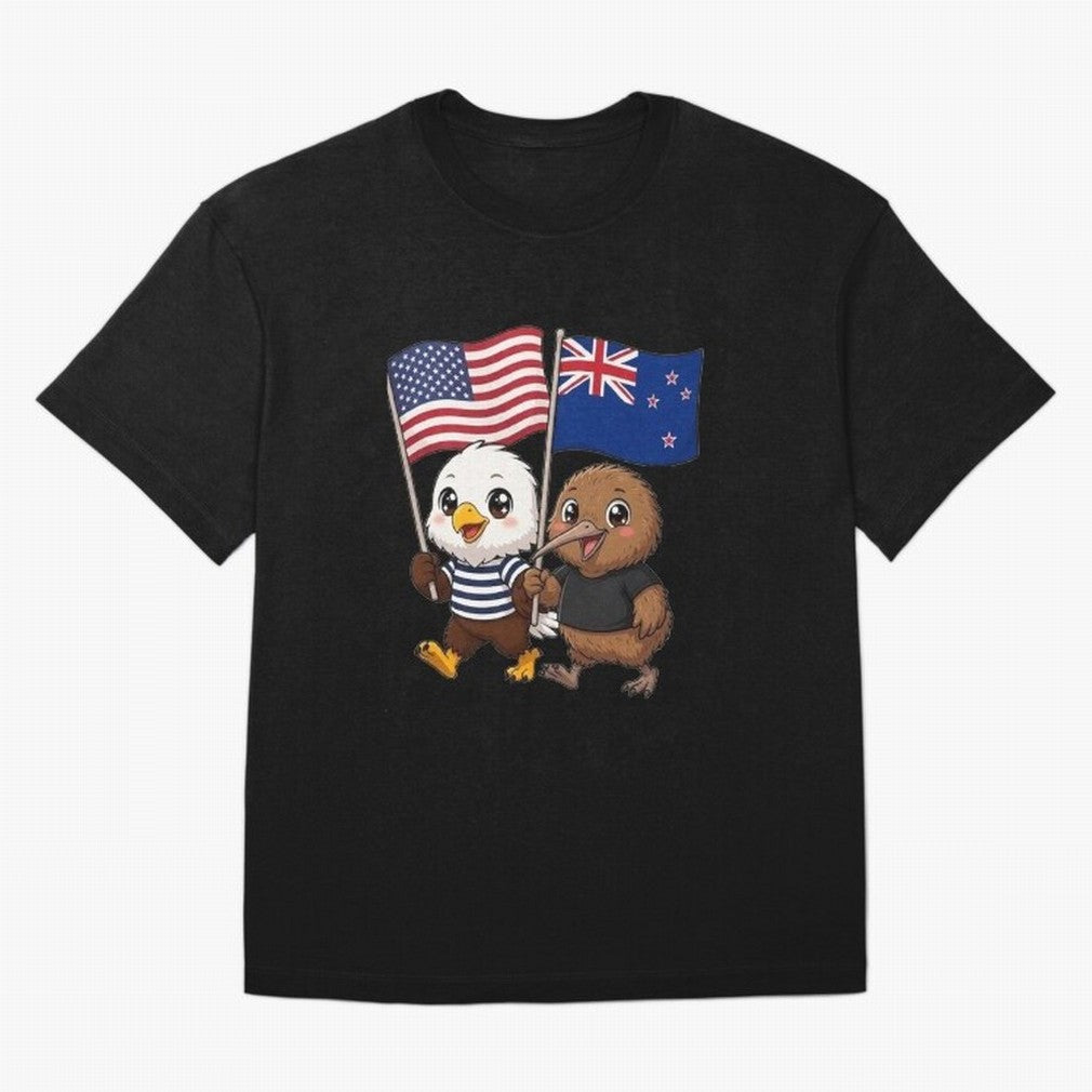 the American eagle and its friend the New Zealand kiwi Oversized T-Shirt Fuel FIFA World Cup 2026 Capturing Messi, Neymar and Mbappe, Spain Energy, Football History, Final Match Energy, Crowd Noise and Once in a Lifetime Moments; Made for