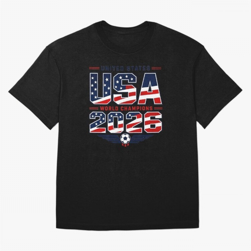 USA World Champions 2026 ¨C Patriotic Soccer Fan Shirt Oversized T-Shirt Back Your Heroes with Global Football Passion for FIFA World Cup 2026 USA Canada Mexico, Featuring Haaland and Mbappe, England and Germany, Stadium Memories, Football Loyalty,