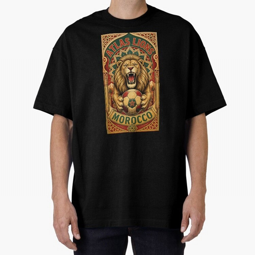 Morocco Soccer Lion - Atlas Lions Vintage African Football Fan T-Shirt Oversized T-Shirt Celebrate Classic Football Spirit in FIFA World Cup 2026 USA Canada Mexico Spirit, with Spain and Netherlands, Messi and Cristiano Ronaldo, Supporter Pride,
