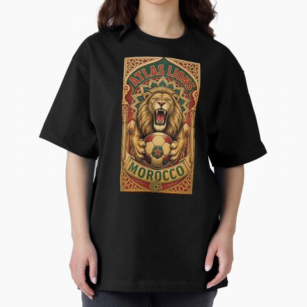 Morocco Soccer Lion - Atlas Lions Vintage African Football Fan T-Shirt Oversized T-Shirt Celebrate Classic Football Spirit in FIFA World Cup 2026 USA Canada Mexico Spirit, with Spain and Netherlands, Messi and Cristiano Ronaldo, Supporter Pride,