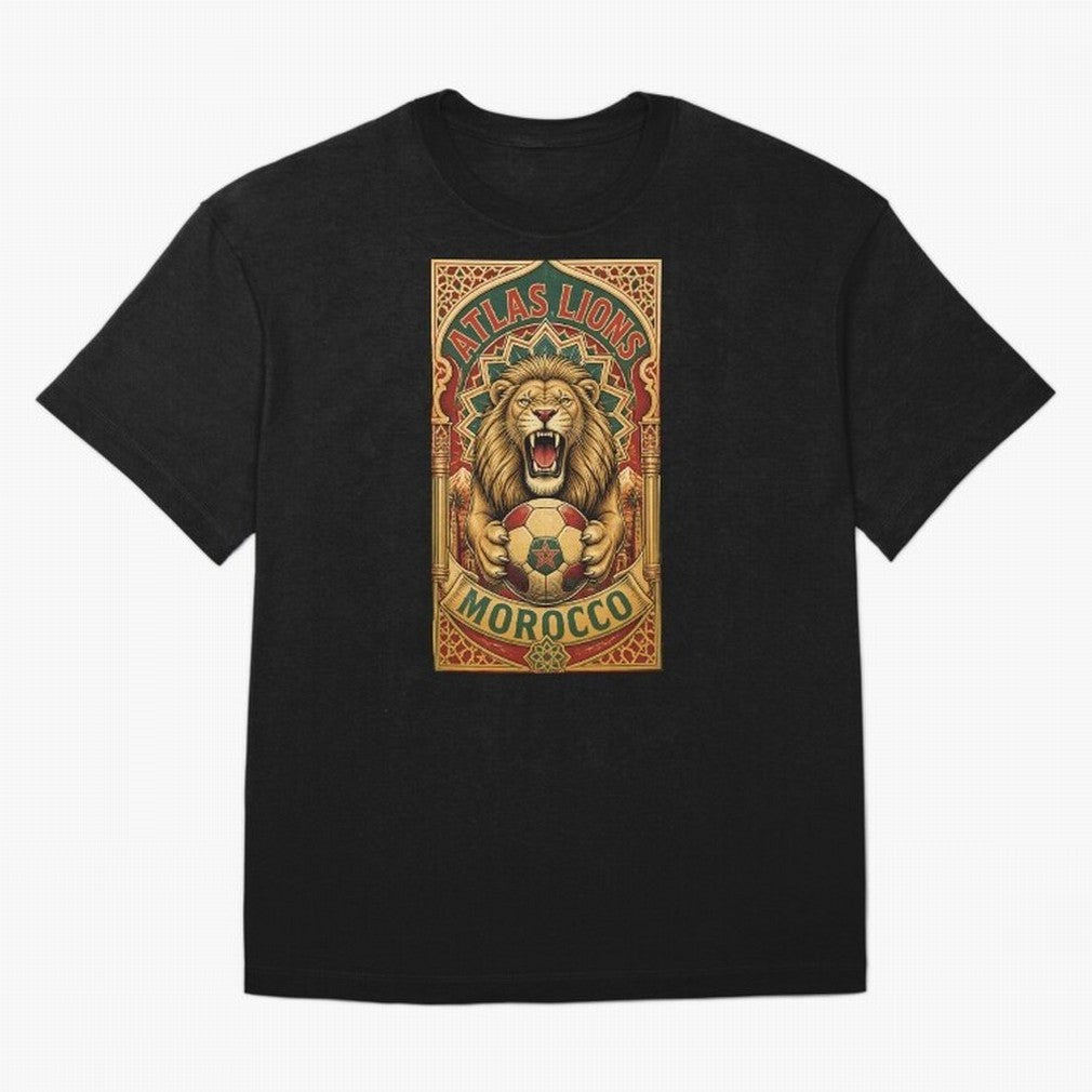 Morocco Soccer Lion - Atlas Lions Vintage African Football Fan T-Shirt Oversized T-Shirt Celebrate Classic Football Spirit in FIFA World Cup 2026 USA Canada Mexico Spirit, with Spain and Netherlands, Messi and Cristiano Ronaldo, Supporter Pride,