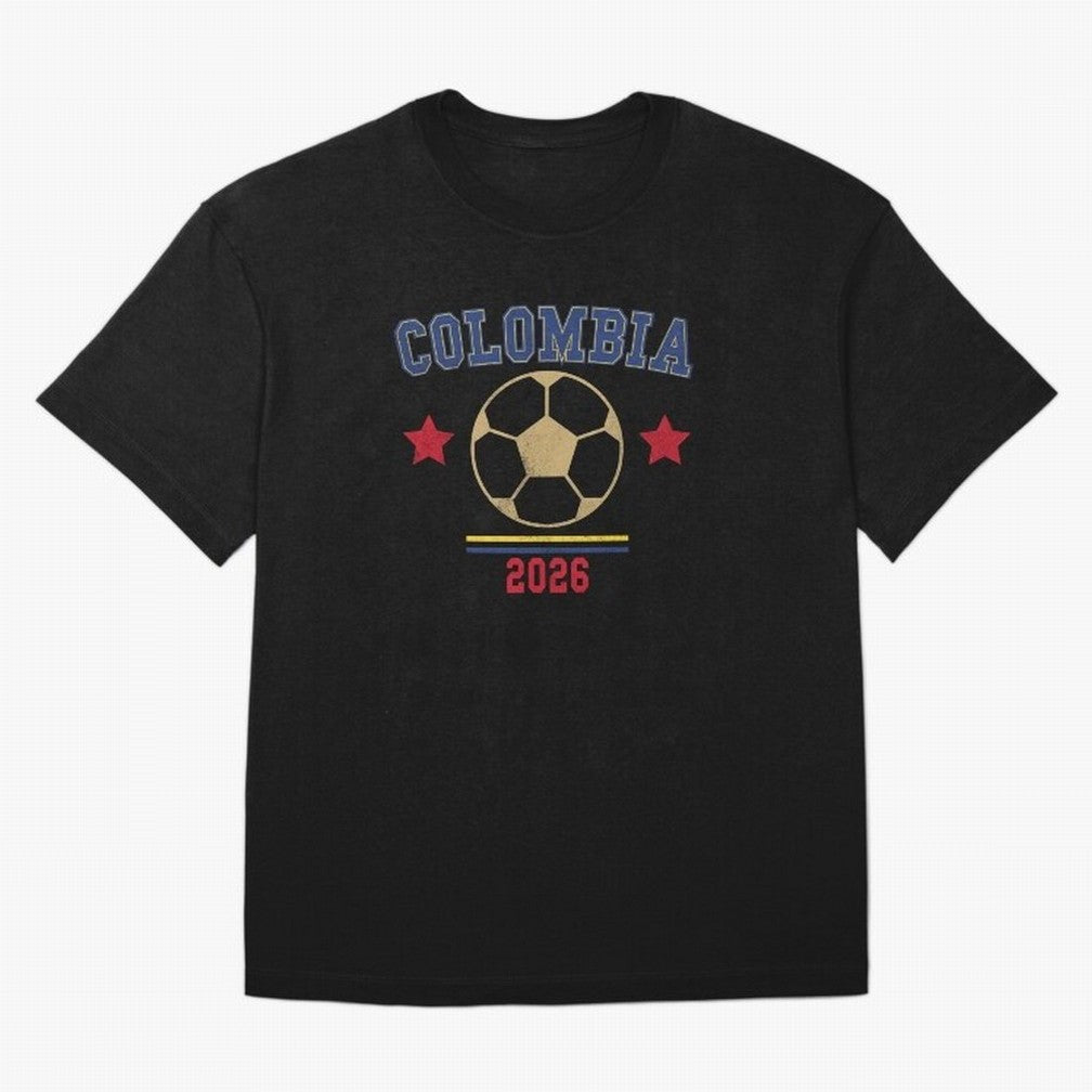 Colombia ¡ª Vintage Soccer Tee Oversized T-Shirt Celebrate the Biggest Stage of Match Day Hype around FIFA World Cup 2026 Group Stage, Haaland and Mbappe, Portugal, Spain and Germany, Sports Nostalgia, International Competition, Famous Players and