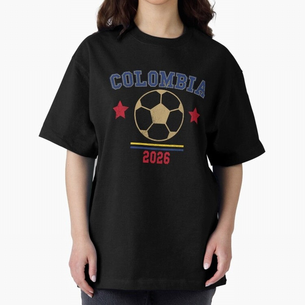 Colombia ¡ª Vintage Soccer Tee Oversized T-Shirt Celebrate the Biggest Stage of Match Day Hype around FIFA World Cup 2026 Group Stage, Haaland and Mbappe, Portugal, Spain and Germany, Sports Nostalgia, International Competition, Famous Players and