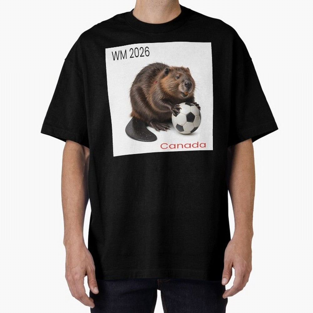 Canadian beaver invites you to World Cup 2026 in USA, Canada and Mexico Oversized T-Shirt Share Global Football Passion for FIFA World Cup 2026, Featuring Mbappe, Portugal, Spain and Germany, Supporter Pride, Iconic Celebrations, Legendary Names