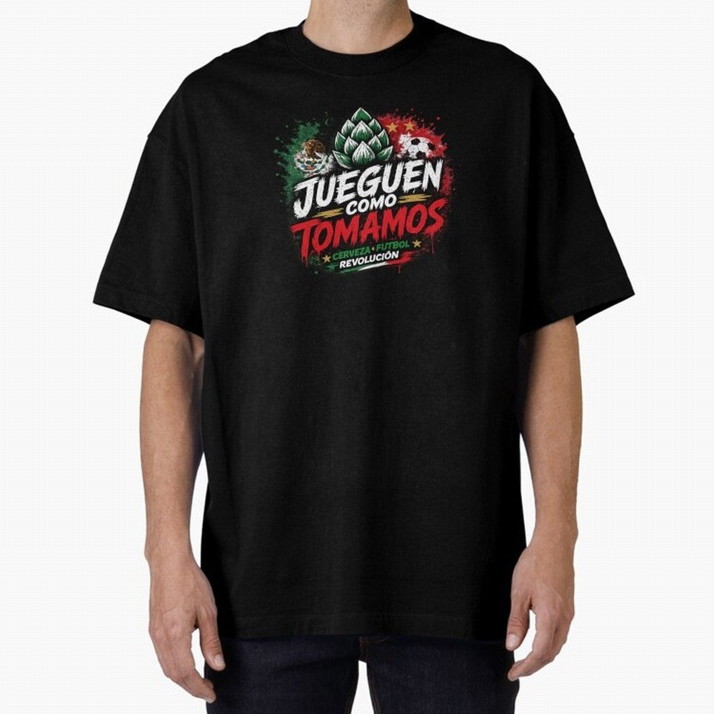 Jueguen Como Tomamos Futbol Cervecero Oversized T-Shirt Bring Supporter Culture to Global Football Passion for FIFA World Cup 2026 Group Stage, Featuring Messi and Cristiano Ronaldo, Brazil, Portugal and Argentina, Supporter Pride, Iconic