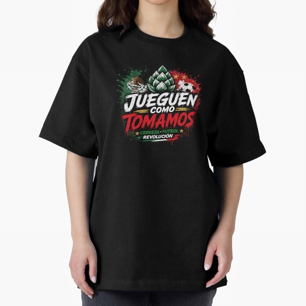 Jueguen Como Tomamos Futbol Cervecero Oversized T-Shirt Bring Supporter Culture to Global Football Passion for FIFA World Cup 2026 Group Stage, Featuring Messi and Cristiano Ronaldo, Brazil, Portugal and Argentina, Supporter Pride, Iconic