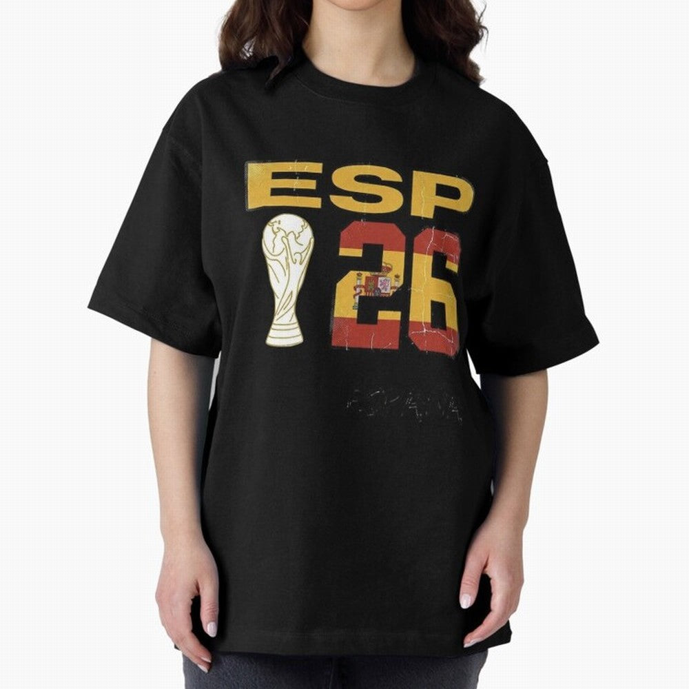 Spain Football World Cup 2026 - Vintage ESP 26 Flag Design Oversized T-Shirt Treasure FIFA World Cup 2026 Group Stage Spirit, Connected to Brazil, Portugal and Argentina, Neymar, Sports Nostalgia, International Competition, Famous Players and