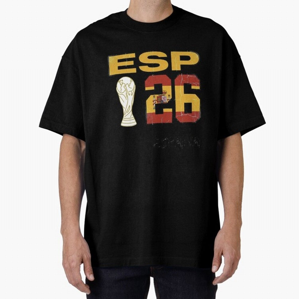 Spain Football World Cup 2026 - Vintage ESP 26 Flag Design Oversized T-Shirt Treasure FIFA World Cup 2026 Group Stage Spirit, Connected to Brazil, Portugal and Argentina, Neymar, Sports Nostalgia, International Competition, Famous Players and