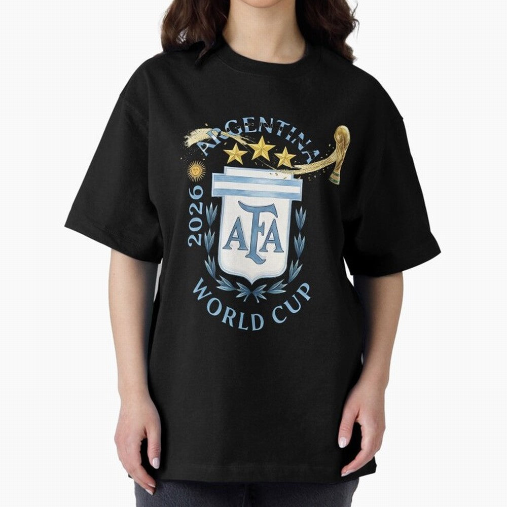 Argentina Football Champion World Cup 2026 - Gold Stars Watercolor Oversized T-Shirt Fuel FIFA World Cup 2026 Featuring Haaland and Mbappe, England and Germany Energy, Stadium Memories, Football Loyalty, International Chants and Championship